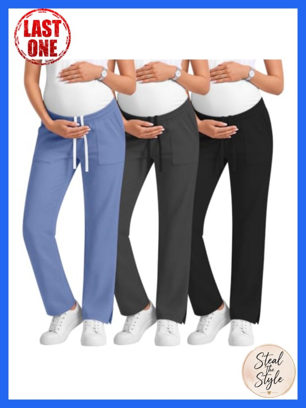 Maternity Scrub Pants 3 Pack Straight Leg Drawstring High Rise Medical